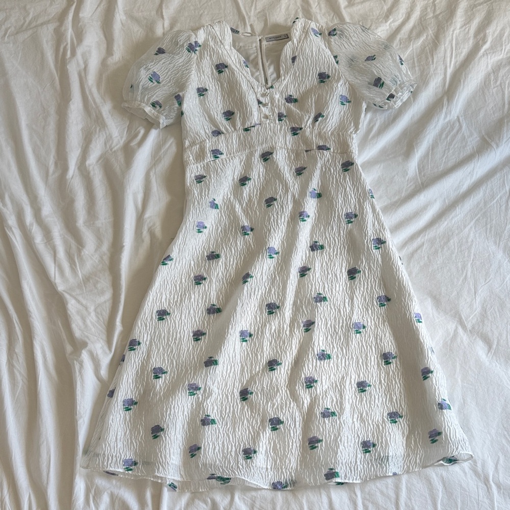 Petite Studio Tie Back White Puff Sleeve Dress